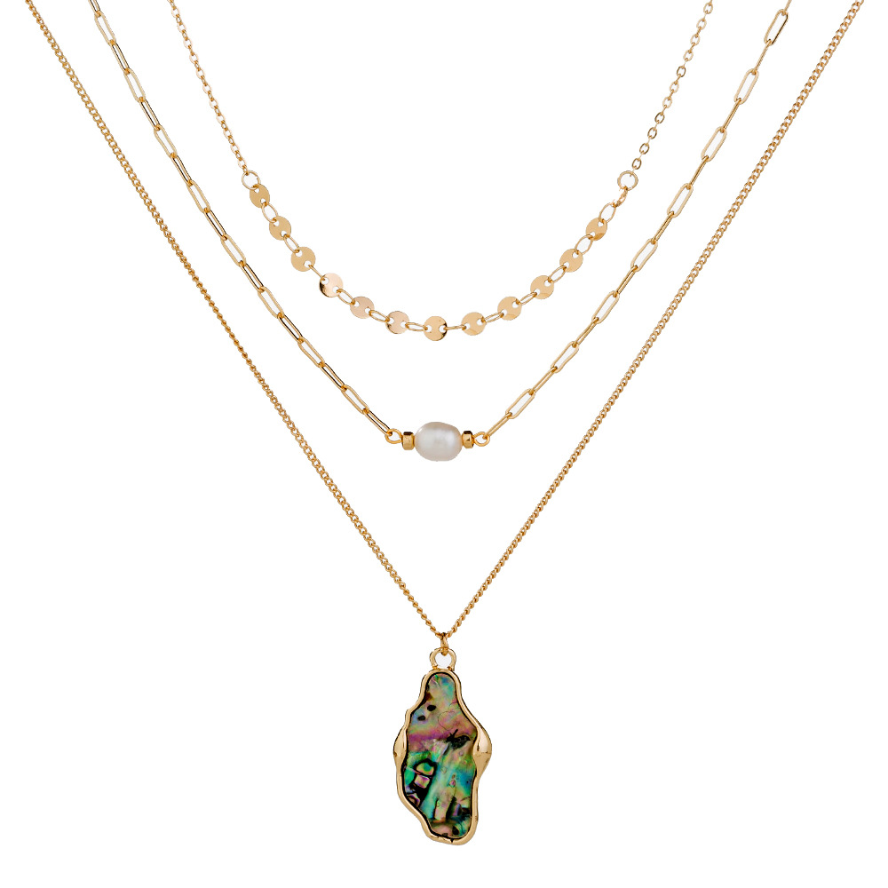 Bohemian Colorful Shaped Abalone Shell Pendant Gold Plated Necklace Sequins Pearl Clavicle Necklace Jewelry for Girlfriend Gift