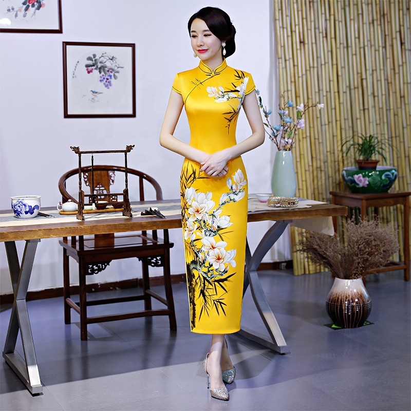 Wholesale Tight Bodycon Dress Plue Size Tang Suit Dress Traditional Chinese Clothing Women Cheongsam Qipao dress