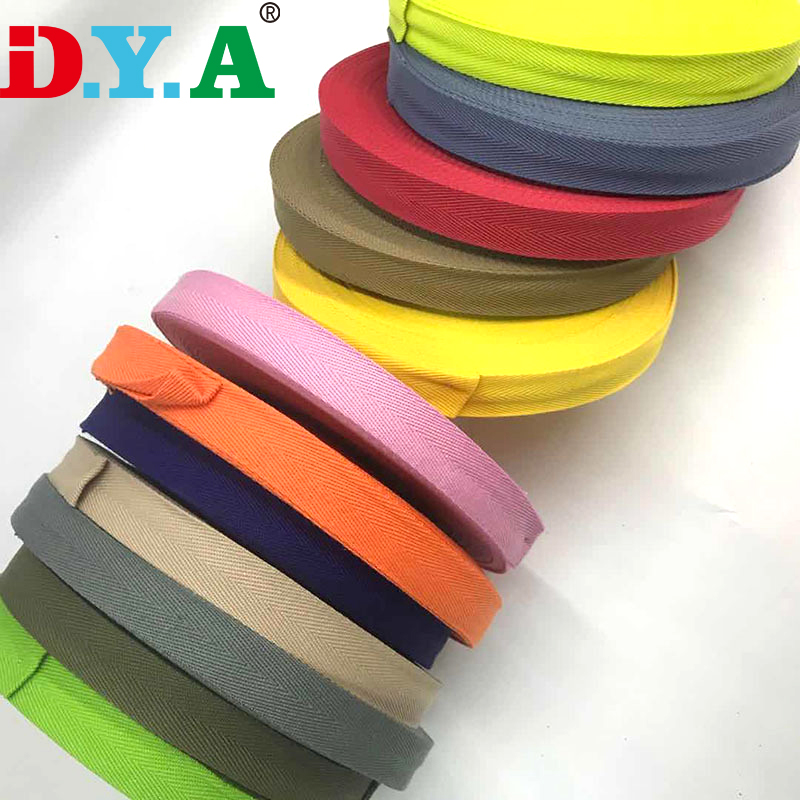 High Quality 100% Cotton Webbing Custom Color Herringbone Cotton Tape Fold Over Ribbon For Bag Garment