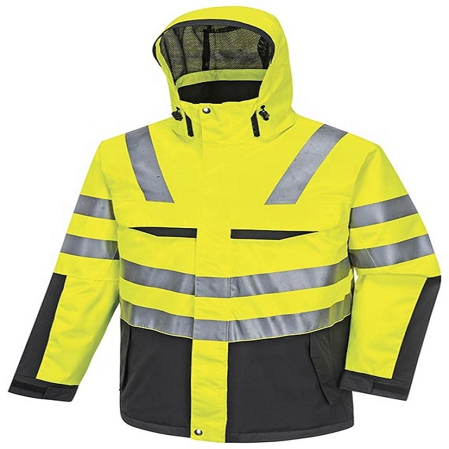 100% polyester outdoor waterproof reflective jacket Class3/2 Two-Tone Black bottom high visibility rainwear jacket
