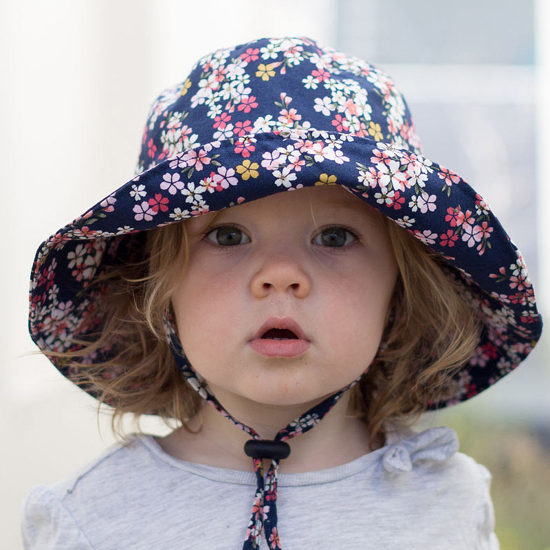 Hot sale Baby Summer adjustable Bucket Hat Kids Children Floral Print Sun Beach Hat Brim Baby Girl Sun Hat