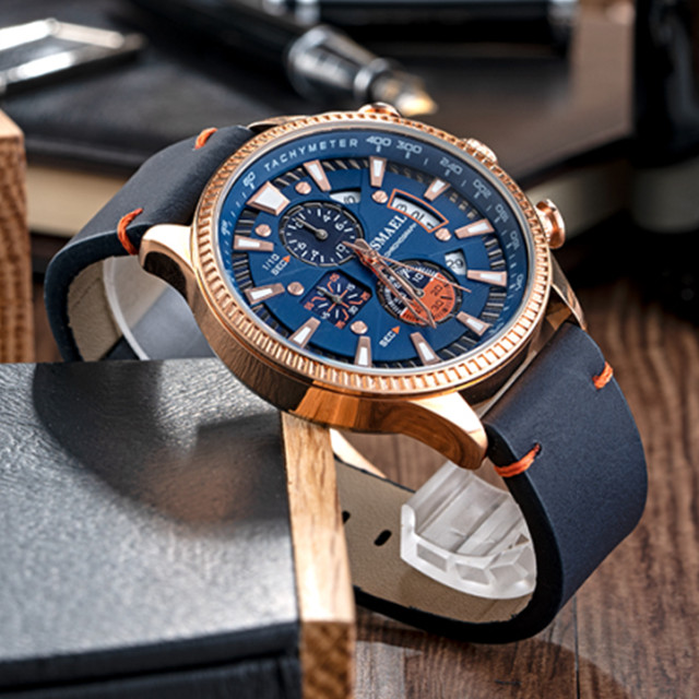 Raymons SL-9097 класса люкс мужские деловые кожаные армейские водонепроницаемые наручные часы модные часы-Хронограф Мужские кварцевые наручные часы Erkek Kol Saati