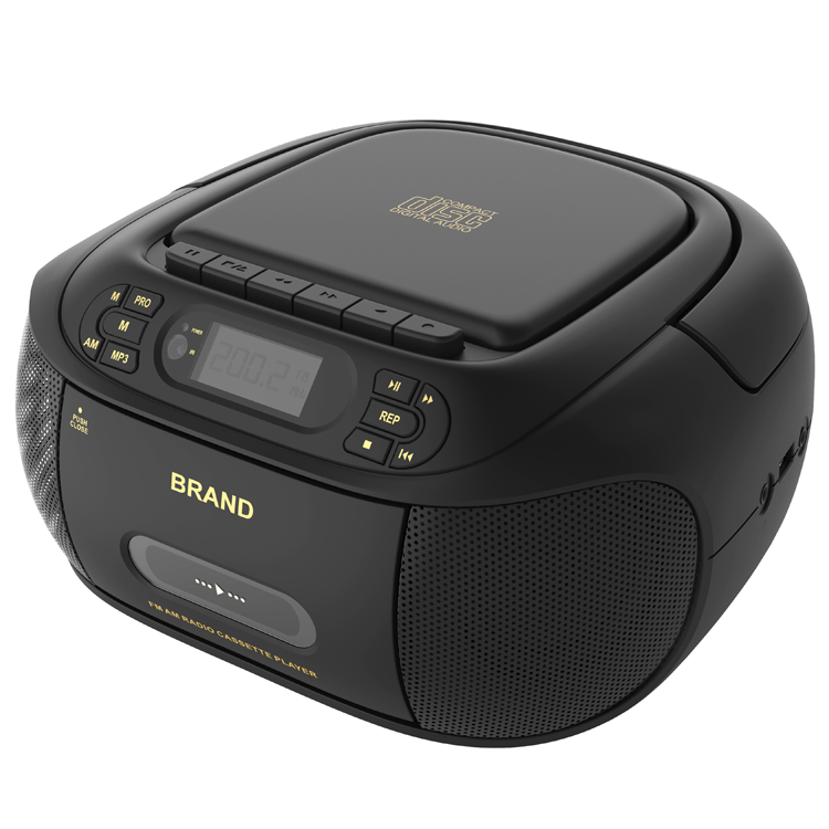 Семейный модный дизайн черный портативный cd плеер boombox с FM радио AUX вход