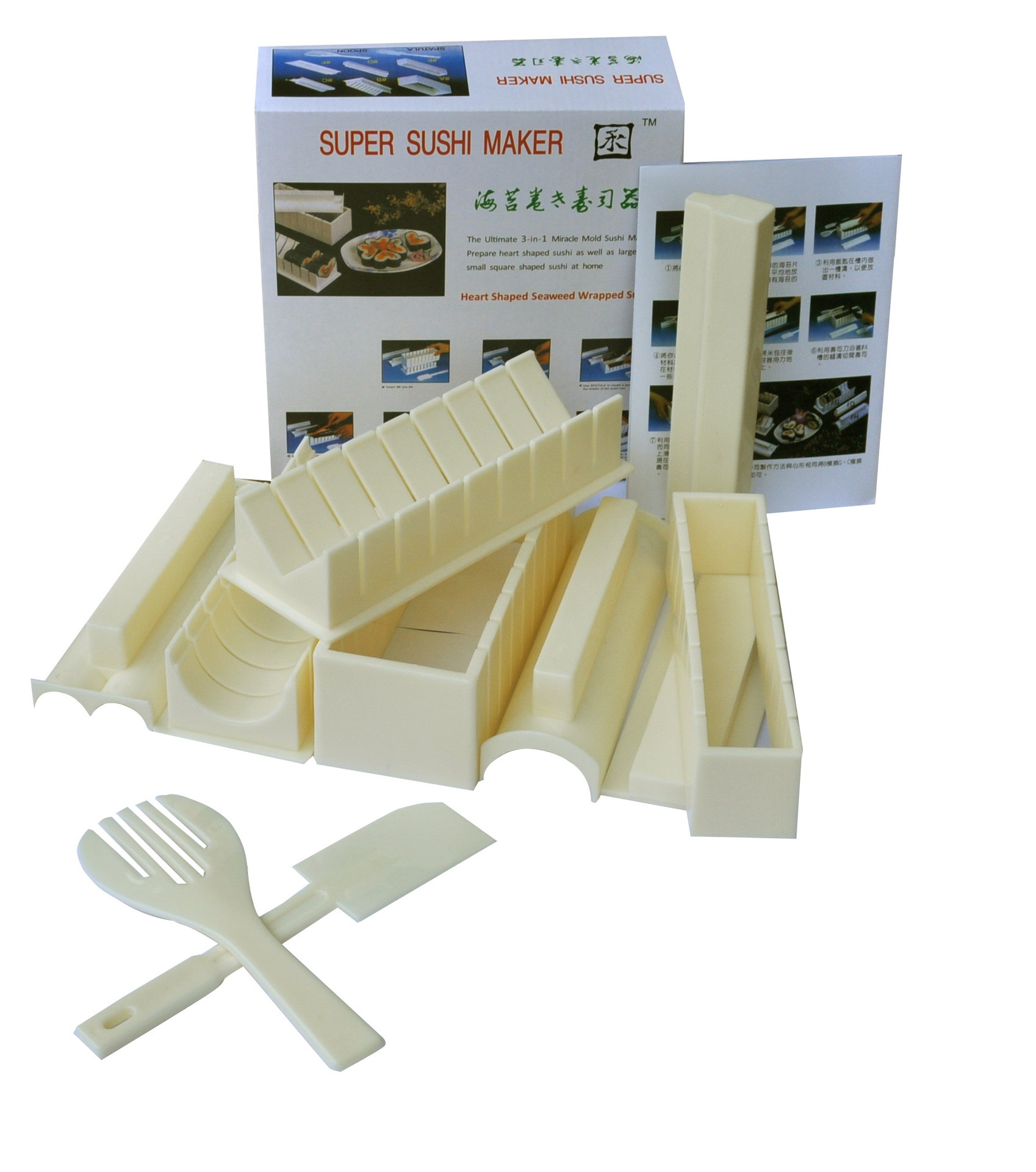 Easy to Use DIY Plastic Manual Sushi Making Kit with 5 Sushi Roll Molds