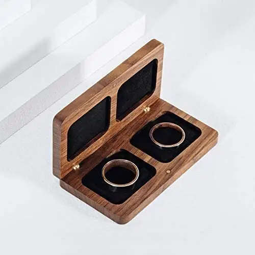 Wedding Ceremony Engagement Walnut Wooden Double Ring Bearer Box Jewelry Gift Packaging Storage Box