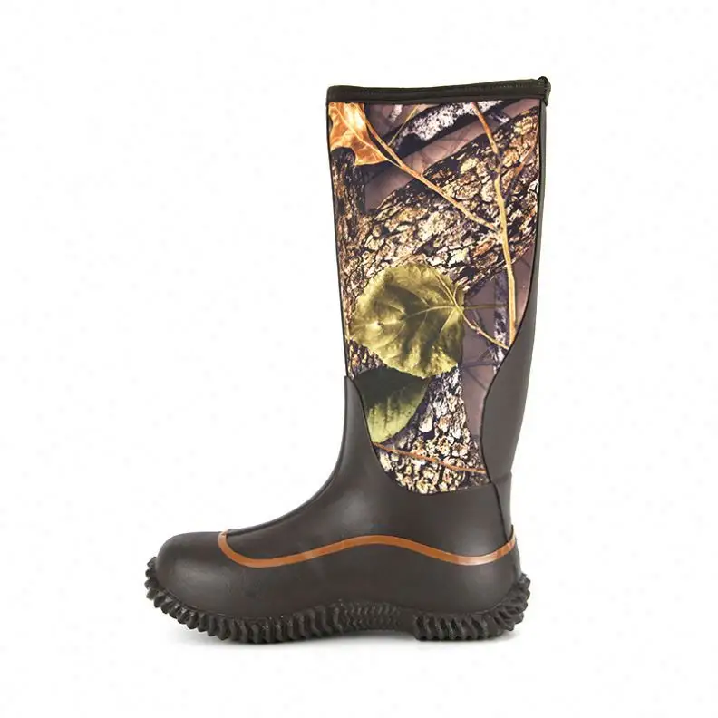 High Quality Slim Calf Outdoor Neoprene Waterproof Rain Boots Camouflage Hunting Boots for Men