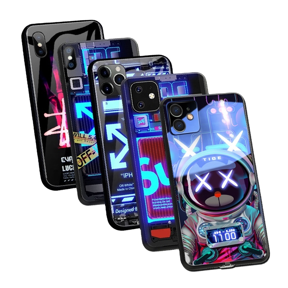 Изготовленный на заказ логотип для Iphone 12 11 Xs Xr Чехол для мобильного телефона со светодиодной подсветкой закаленное стекло ночной подсветкой для Iphone чехол
