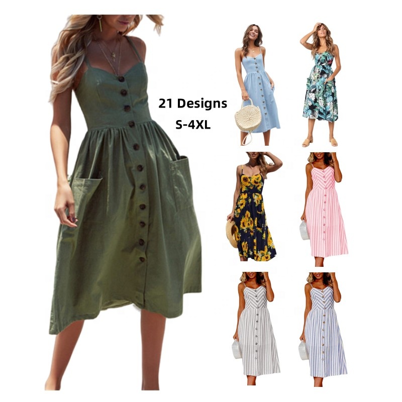 Summer Sexy Suspenders Button Backless Women Casual Summer Dresses Plus Size Women's Dresses Spring Women's Dresses 2023