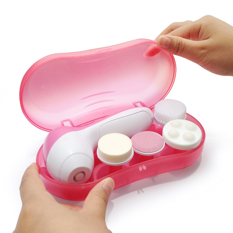 Pink Facial Cleansing Brush face scrubber with 4 Brush Heads for Deep Cleansing Removing Blackhead acne skin care for home