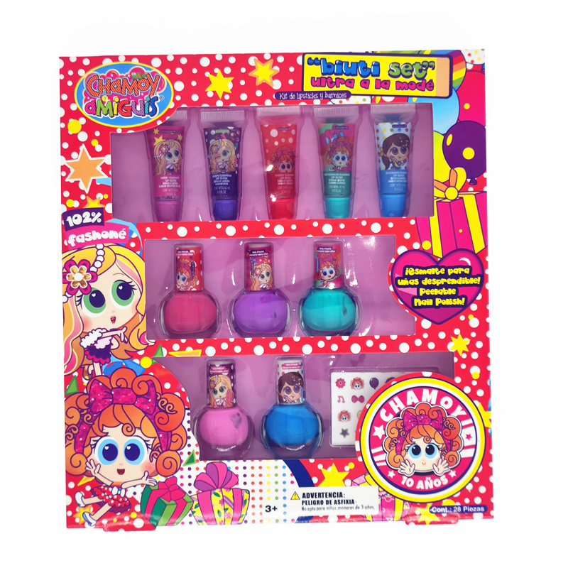 Popular 5 nail polish 5 lip gloss private label kids makeup set kids cosmetic set