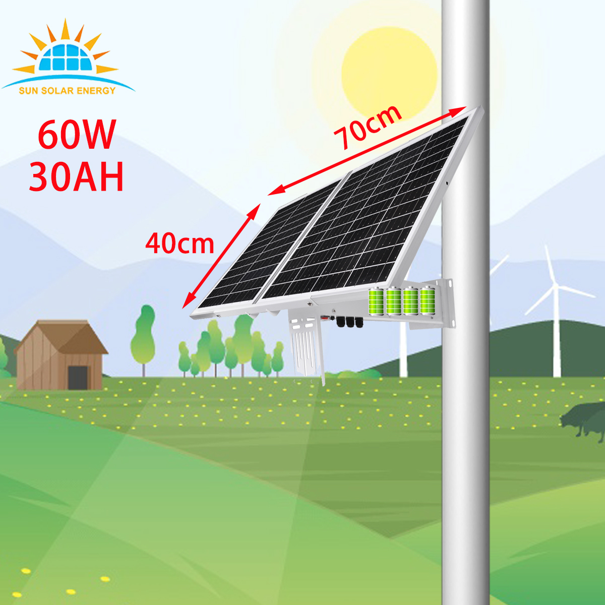 Colin MPPT solar charge controller sim 60W solar panel kit MPPT 30Ah battery pack generator DC 12V solar power system for cctv