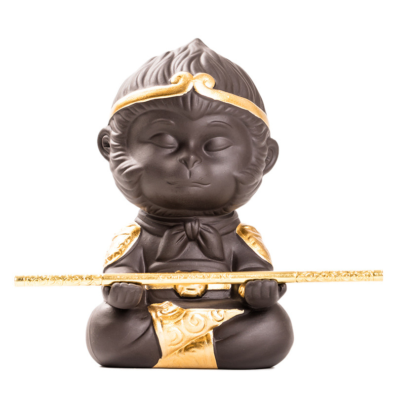 Китайская фиолетовая глина Wukong, статуя чайного столика с палочкой, домашний декор, Обезьяна Король, керамическое украшение для чайного столика Wukong
