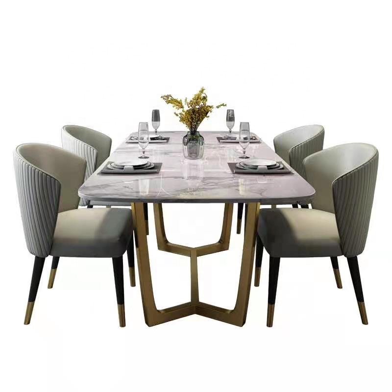 light luxury dining room set rectangular marble top dining table modern simple design gold stainless steel dinner table