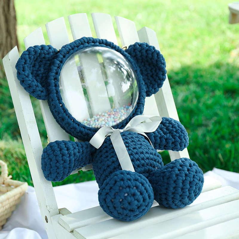 Homemade hand-woven bag diy material bag acrylic transparent cartoon violent bear cub shoulder diagonal bag