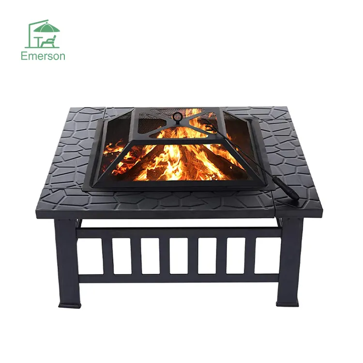 EMERSON Garden Patio Fire Pit Barbecue Furniture Portable Square Metal Steel Fire Pit For Outdoor Camping