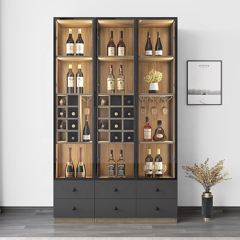 Multifunctional Smart LED Sensor Light Combined Glass Wine Storage Cabinet for Living Room