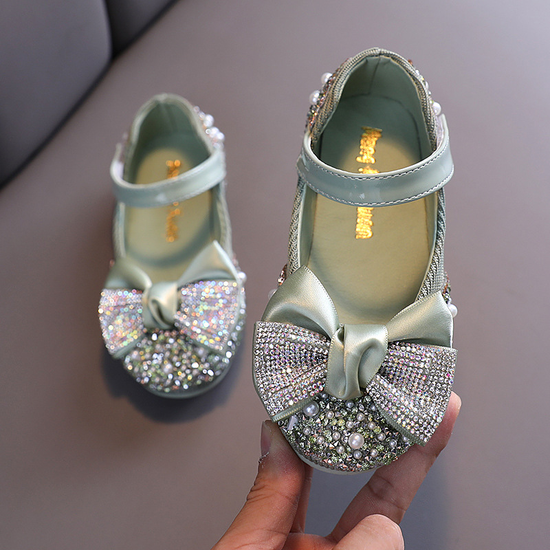 Girls' single shoes casual colorful diamond bow dance shoes performance shoes