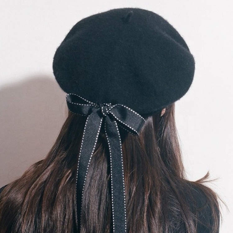 Korean Style Ladies Autumn Winter Solid Color Plain Mommy And Me Painter Hat Wool Berets With Bows