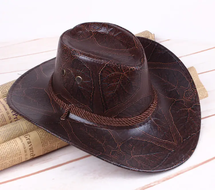 Hot Sale Bulk Cowboy Hats For Men Adult Leather Print Texas Ranger Stetson Panama Black Cowboy Hat Men