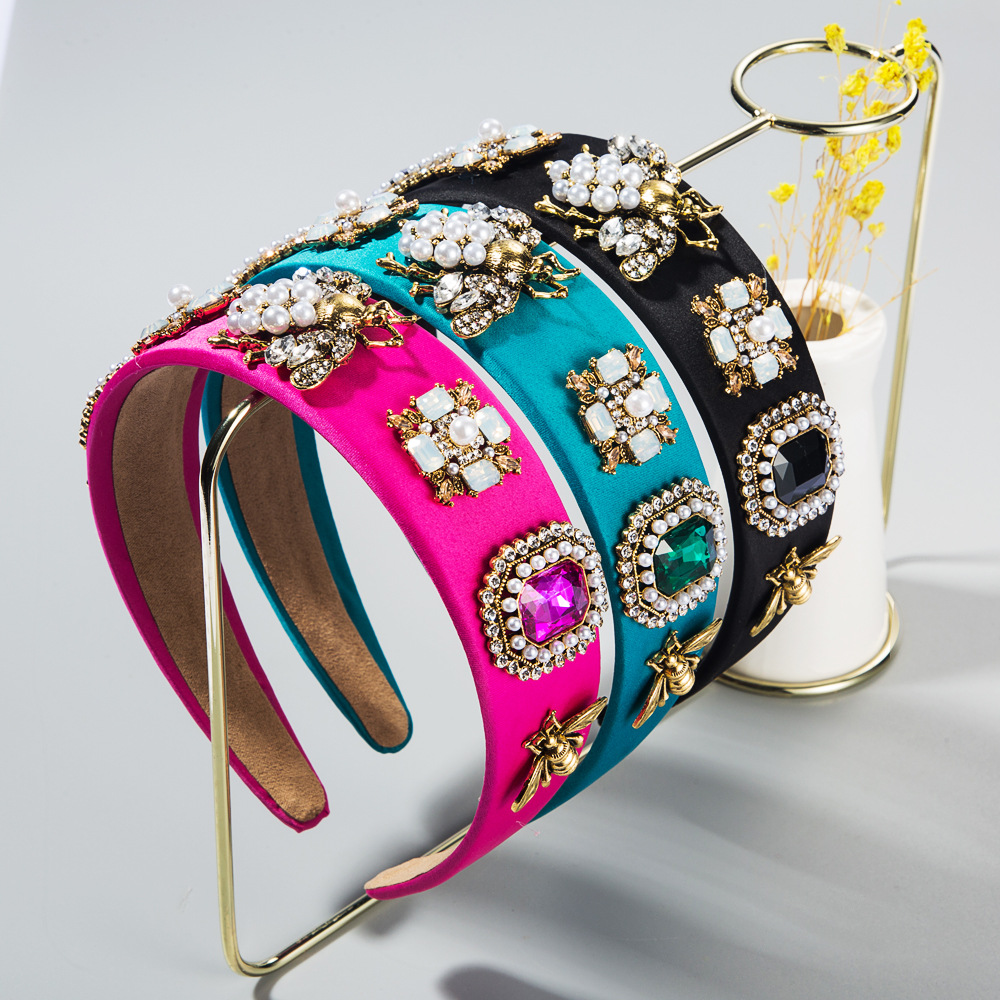 Classic Luxury Creative baroque Bee colored wreath rhinestone and pearl headband