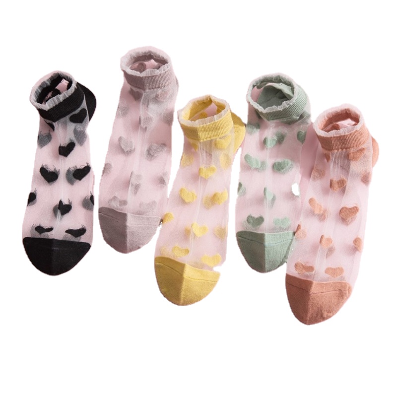 New fashion summer sheer dress socks for women see through thin silk sheer socks with hearts