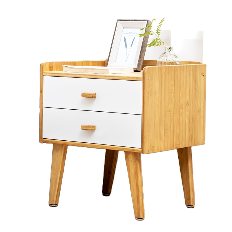 new design Modern European style Bedroom Bamboo Wood two-drawing white night stand bedside table