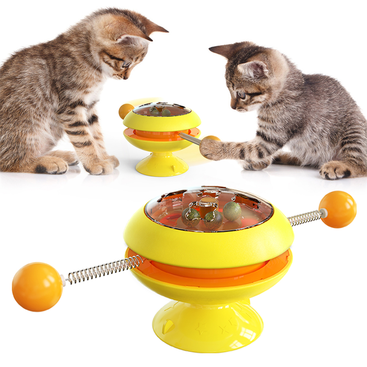 Amazon Puzzle Spinning Cat Toy Windmill Spring Top Ball Powerful Sucker Cat Turntable Catnip Toy Cat Stick