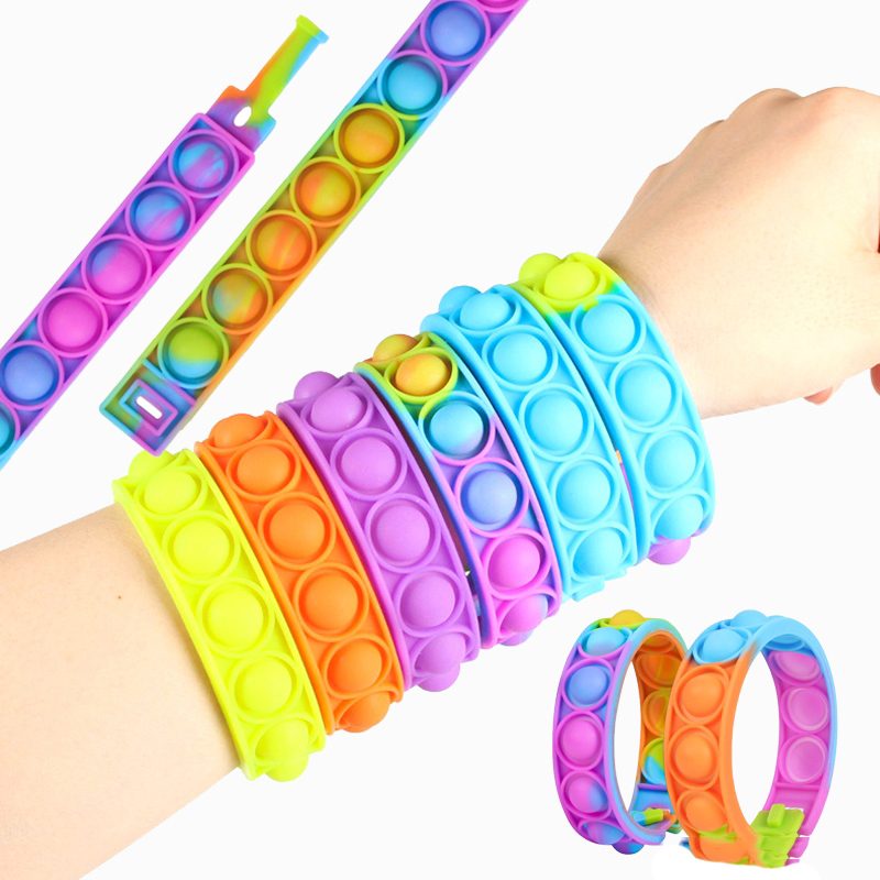 stress set silicone sj rainbow sensory fun kid band pulseira watch wristband pulsera push bubble pop fidget toy bracelet