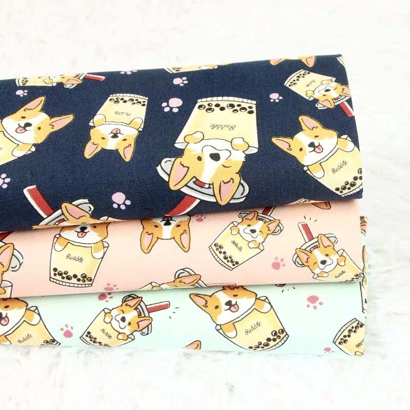 wholesale lightweight breathable cartoon puppy dog design 100% cotton poplin canvas print fabric for pillows for bag