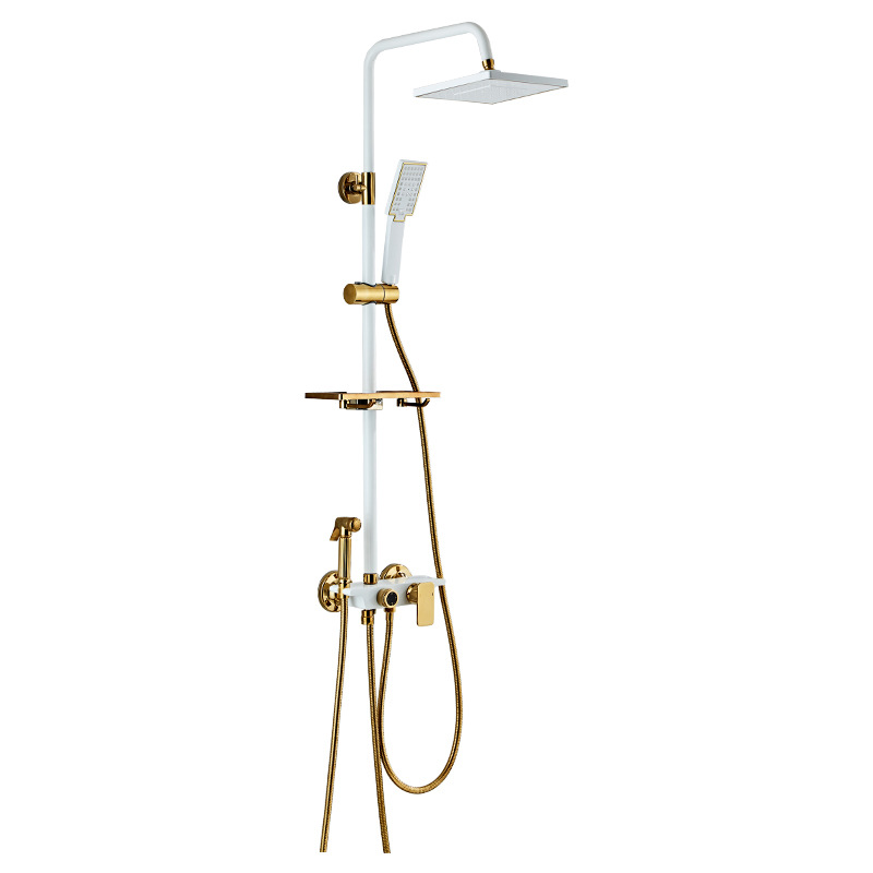 Bathroom Renovation Smart Shower System Four Functions Wall Mounted Gold Knob Thermostatic Hot Cold Black Bathroom Shower Set