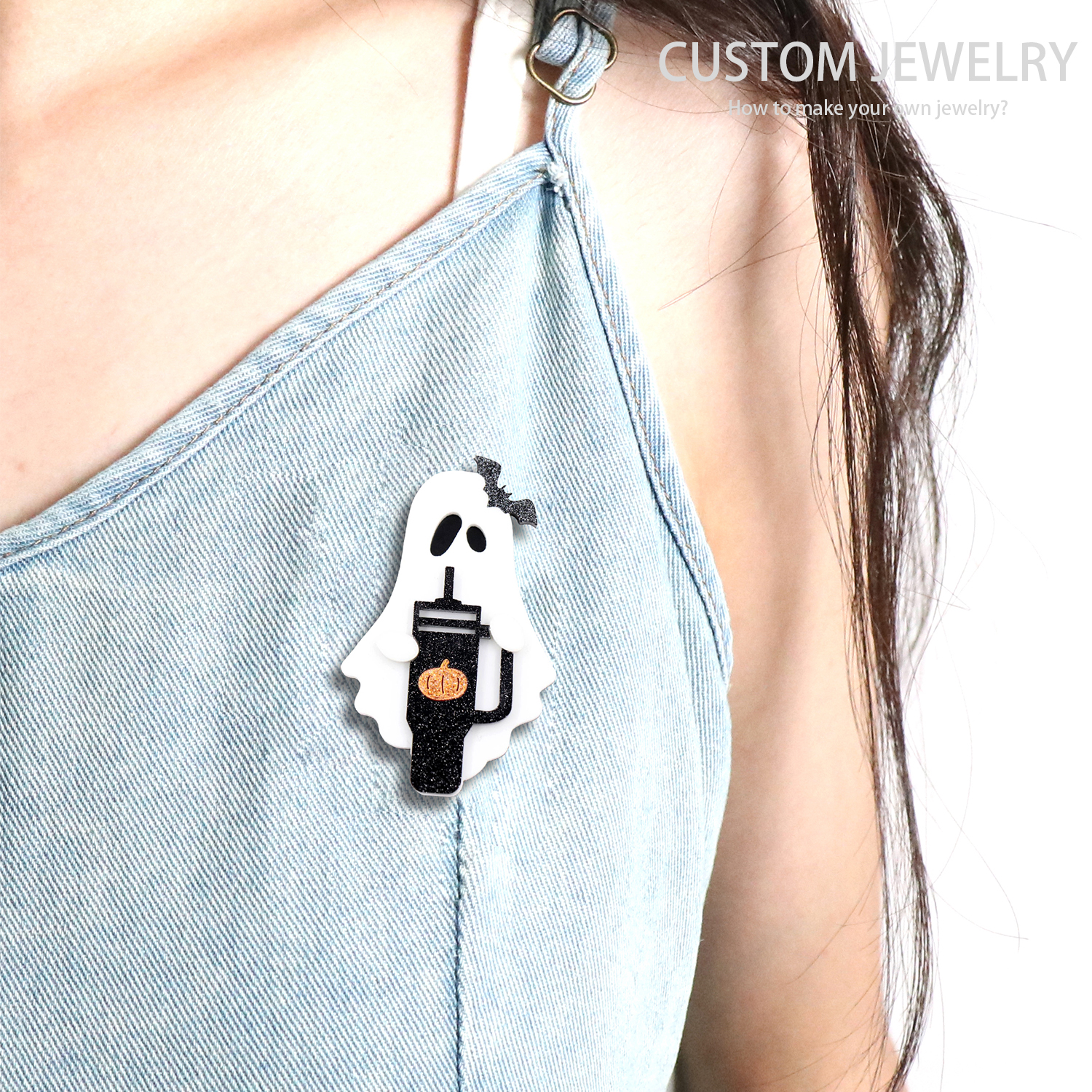 ZSHBH1095 Unisex Acrylic Printing Laser Cutting Synthetic Brooch 10.95 million Holy Festival Lovely Ghost for Engagement Jewelry
