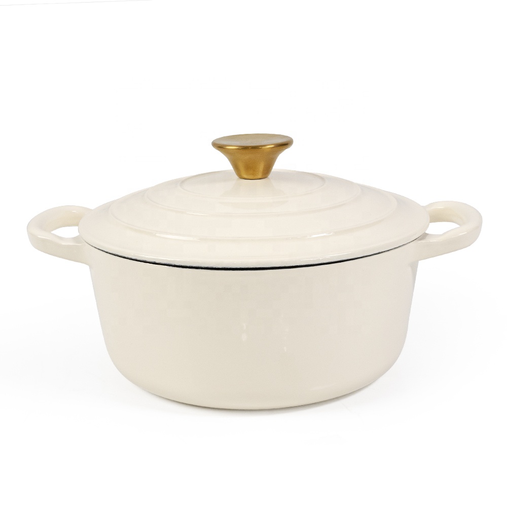 Cookercool hot sell cast iron white enamel nonstick kitchen cookingware pots sets with Gold Knob