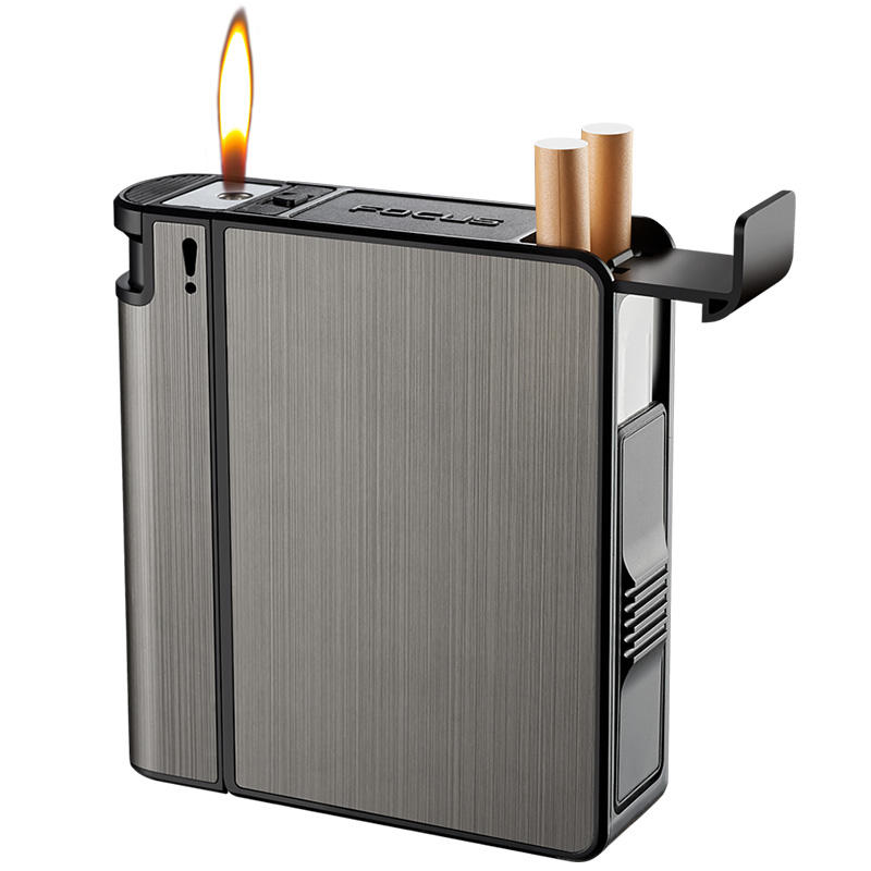 KY Classic Focus 20pcs Cigarettes Automatic Smoking Aluminum Alloy Metal Cigarette Case with Removable Lighter