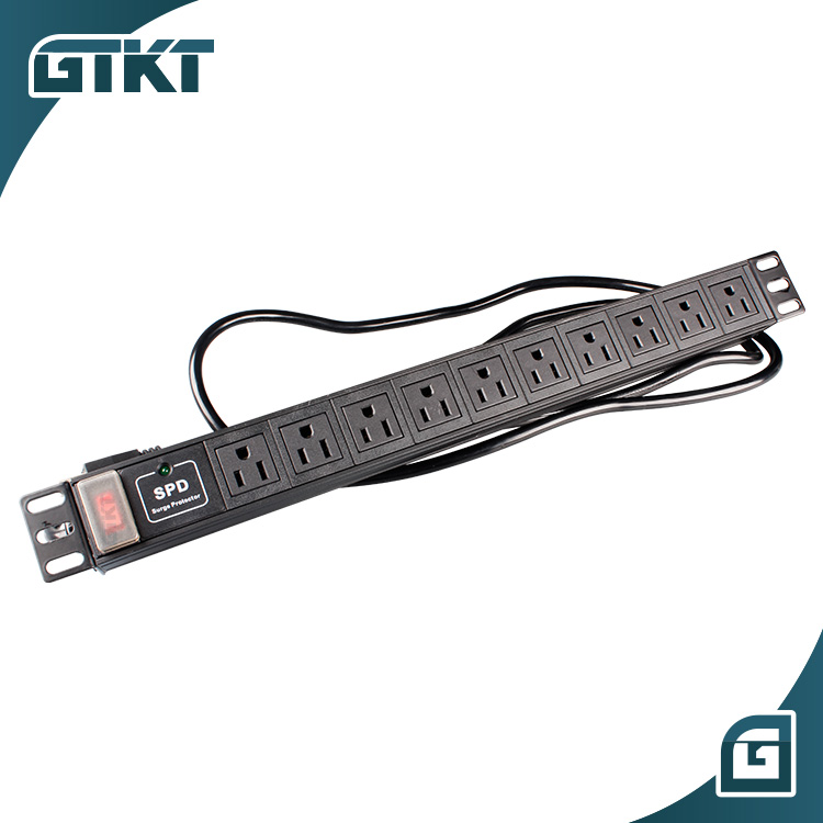 Распределительный Блок питания PDU, 10 способов, американская розетка, настенное крепление PDU, 110 В, 16 А, 10 портов, американская розетка для серверной стойки 1U, 19 дюймов