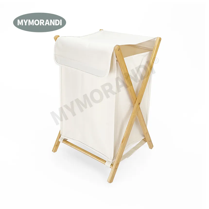 Collapsible Bamboo Laundry Hamper Sorter Cart Laundry Basket With Oxford Bag Dirty Clothes Organizer