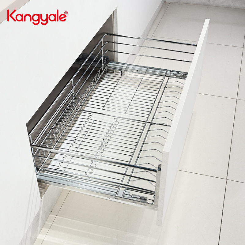 Кухонный шкаф D025390B & D027390 KYL, металлическая выдвижная корзина из проволоки для кухонного хранения с мягкой горкой