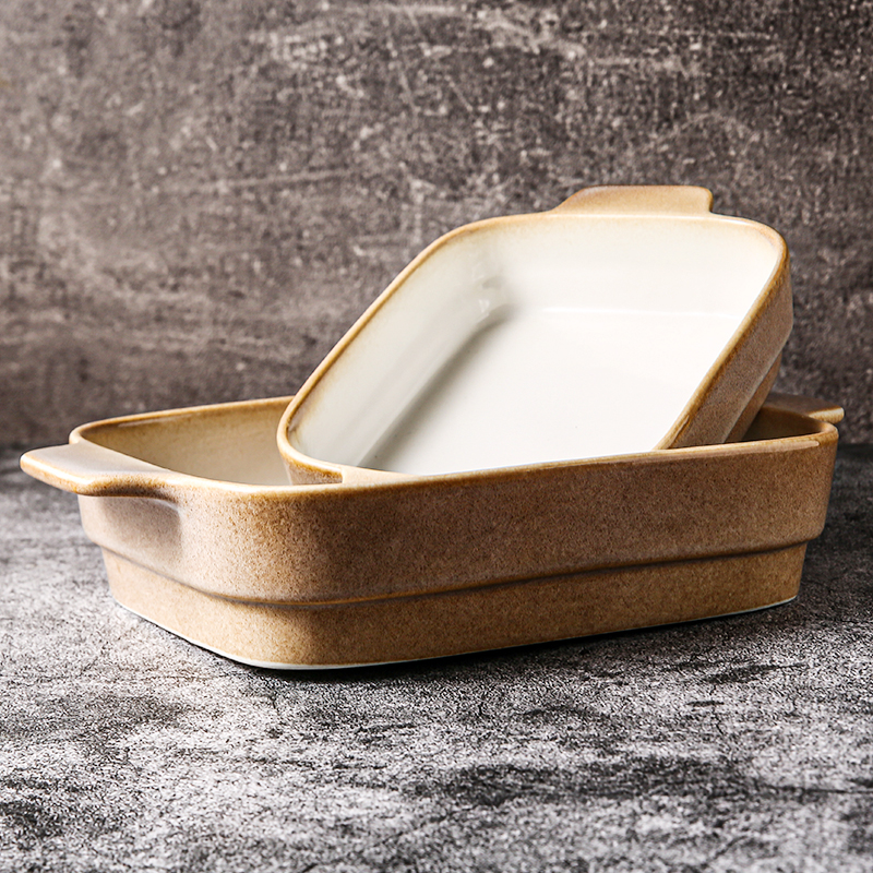WEIYE Japanese rectangular cake microwave bakeware ceramic dinner set baking plate porcelain bakeware handle baking dish Bake