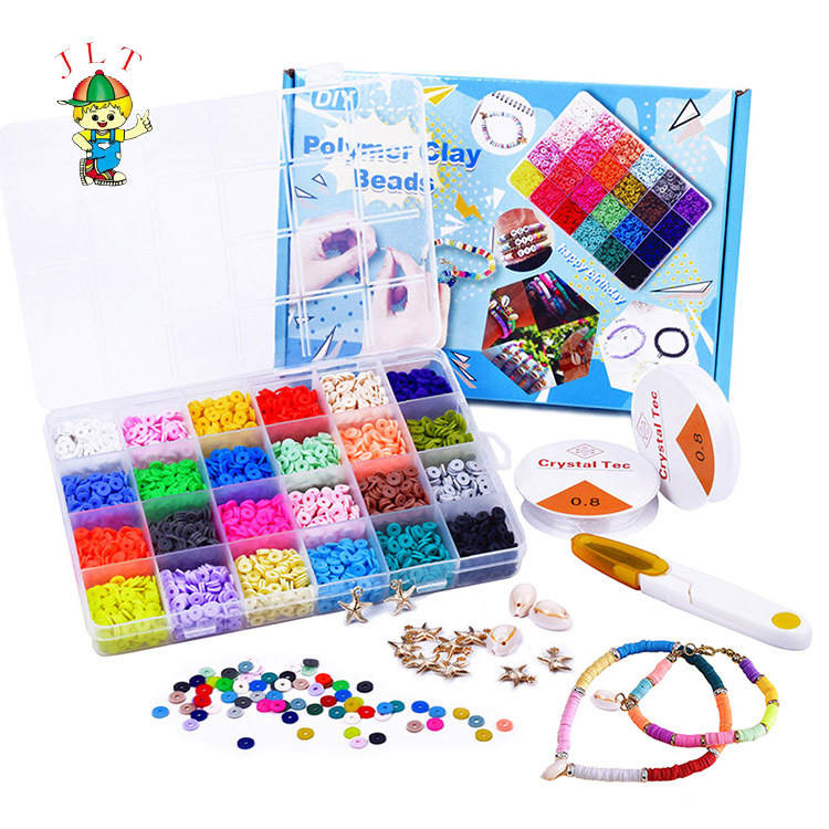 Factory Price Supply Soft Ceramic Polymer Clay Beads Kid Diy Flat Round Coloured Clay Beads for Jewelry Bracelet Making Kit