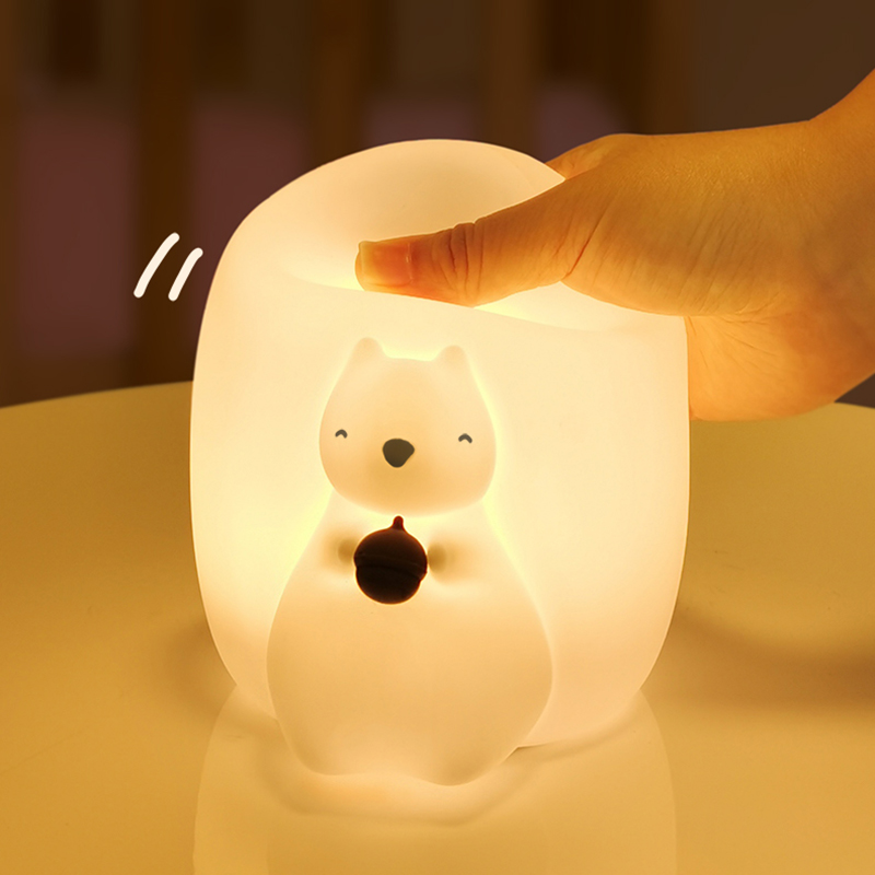 Скидка светодиодный ночник 7 видов цветов красочные USB перезаряжаемые белка детская силиконовый светодиодный ночник