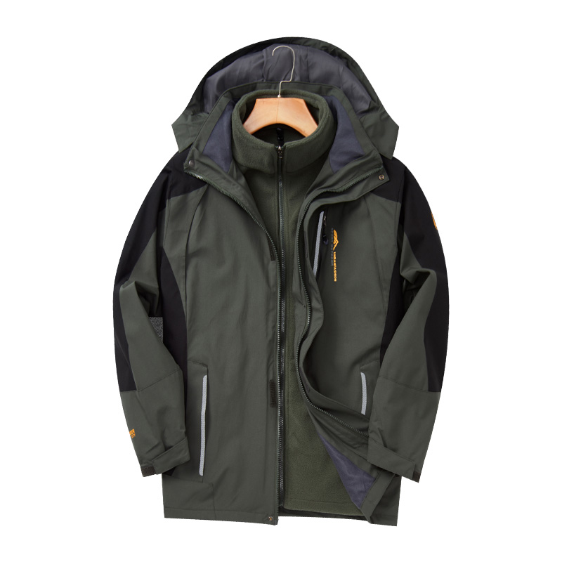 Winter men's large size mountaineering three-in-one outdoor mountaineering men's windbreaker plus velvet padded coat