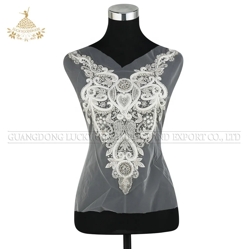 Rhinestone applique bodice patcehs for dress with beads and pearls