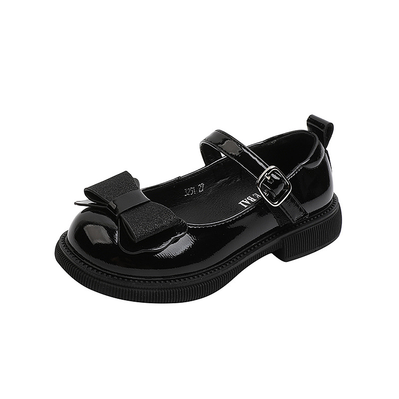 New Girl Princess Shoes 2021 Fashionable Children's Shoes Korean Version Bright Bow Small Leather Shoes Imitation Leather CN;FUJ