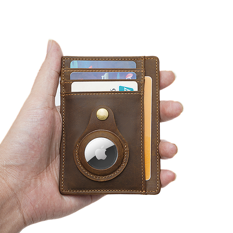 Новое поступление, OEM RFID Блокировка TIDING, тонкий передний карман, Airtag, кошелек, держатель, Crazy Horse, натуральная кожа, зажим для денег для мужчин
