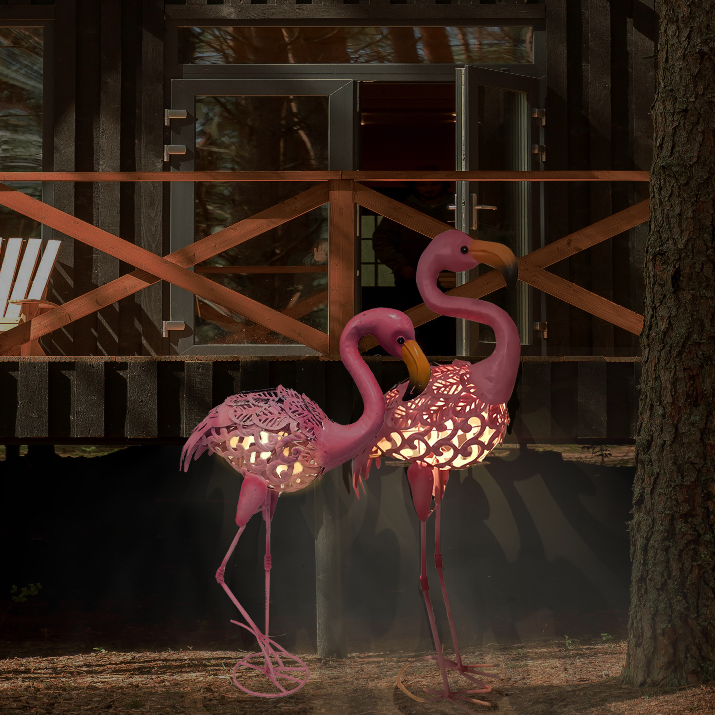 Newart 31 inch animal yard art pink flamingo garden decorations ornaments metal solar statue
