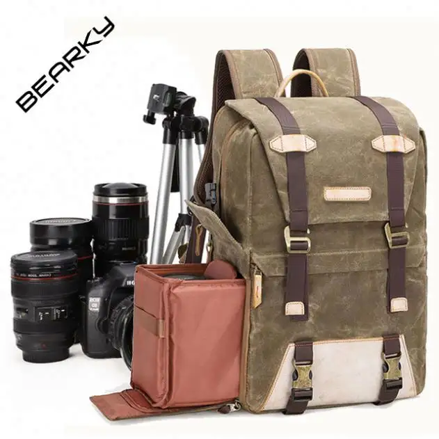 Waterproof Factory Canvas Backpack DSLR Bag Hidden Laptop and Professional Camera Bag