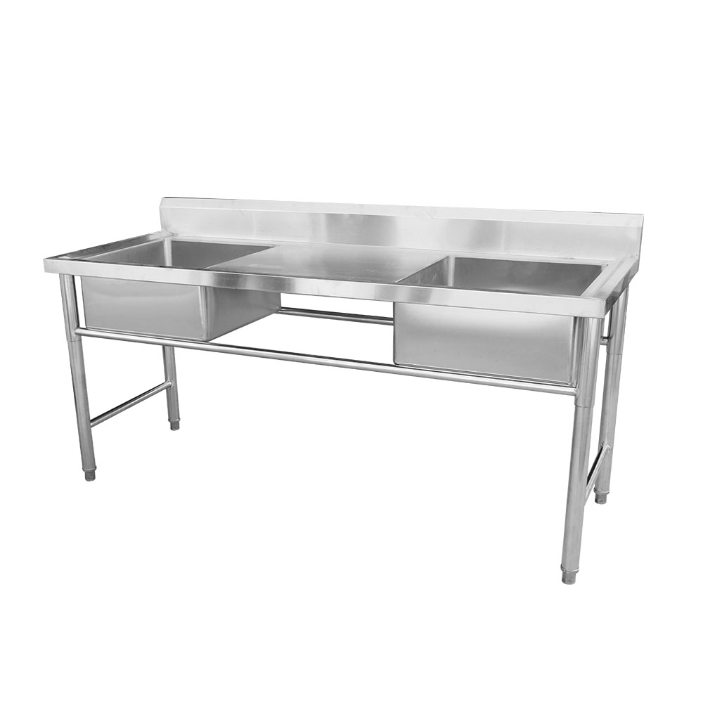 304 Stainless Steel 2 Compartment Commercial Kitchen Sink With Double Drainboards