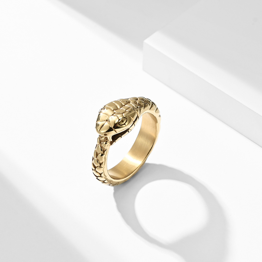 MECYLIFE Stainless Steel 18K Gold Plated Ring for Men Women Size 8-12 Serpent Reptile Rings Customizable Punk Gothic Jewelry