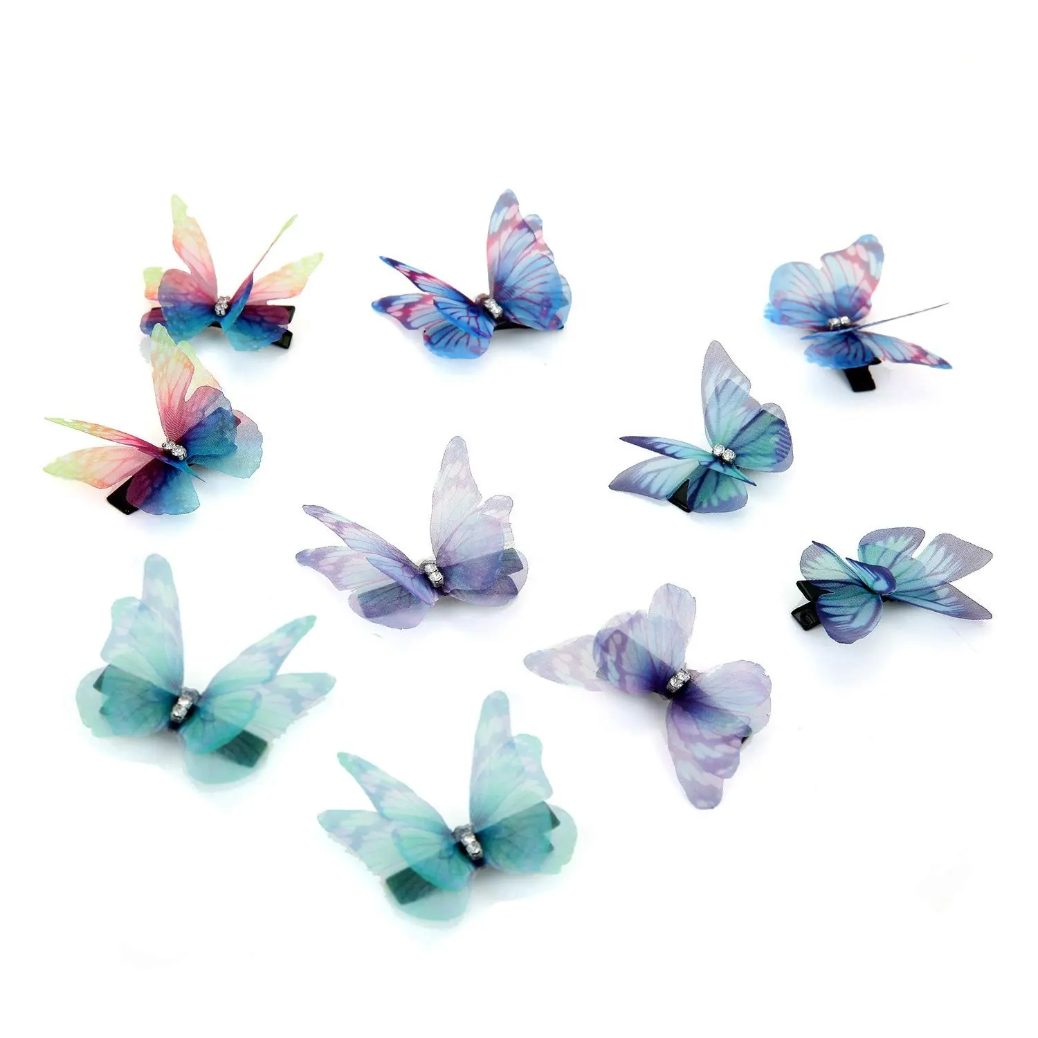 50pcs Double Layers Chiffon Fabric Butterfly Hair Clips 3D Tulle Garden Decoration Wedding Decor Dress Handmade Craft Hair Pins