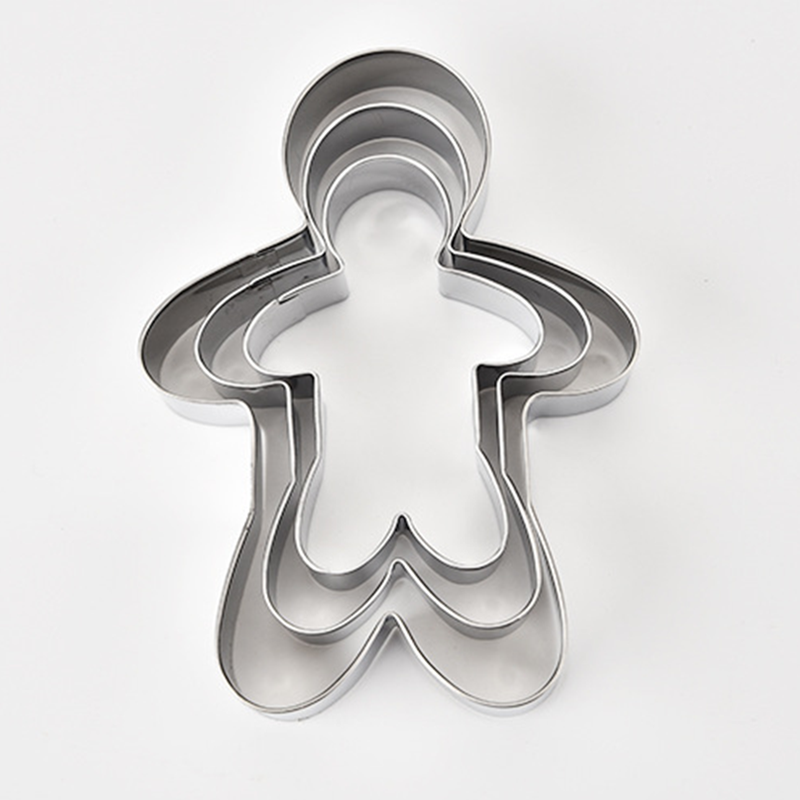 Set of 3 pcs Stainless Steel Gingerbread Man Cookie Cutters Fondant Biscuit Cake Baking Cutting Mould for Christmas