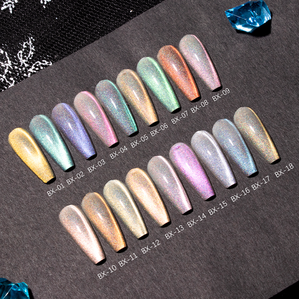 BOKAS 2023 New 18 Colors Crystal Cat Eye Gel Nail Polish Magnetic Nail Polish Set Bright UV Gel Polish Shiny Diamond Glitter Gel